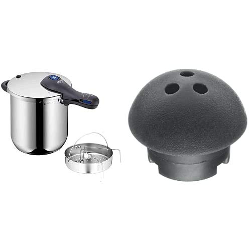 WMF Perfect Plus - Olla Rápida De 22 Cm De Diámetro De 8.5 L En Acero Inoxidable Con Cesta De Vapor, Para Inducción + Perfect Plus Válvula De Seguridad, Gris