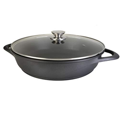 Wecook Ecochef Cazuela Baja, inducción 40 cm, Aluminio Fundido, Tapa de Cristal, 5 Capas Antiadherente Piedra Titanio sin PFOA, Asas de Silicona, Acero, 40cm