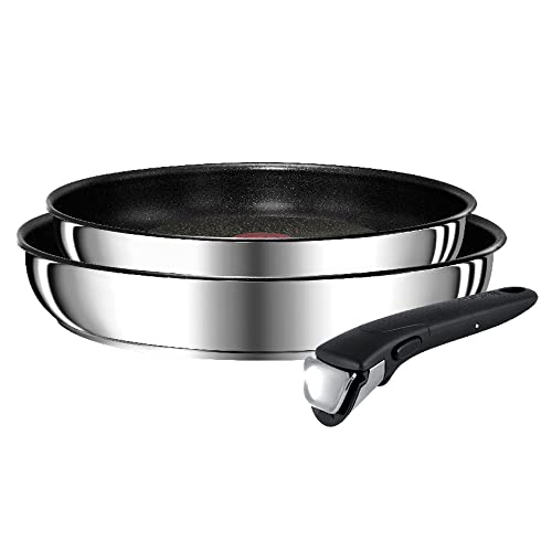 Tefal Ingenio Preference - Juego de 2 Sartenes + Mango extraíble: 2 Sartenes 22/26 cm, exterior acero inoxidable, mango intercambiable, sartenes antiadherentes, Thermospot, apto todo tipo cocinas