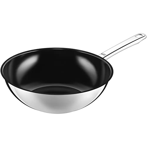 Silit Sartén Wok Asiático Inducción 28 cm, Wok Recubierto de Acero Inoxidable, Apto para Horno, Plateado