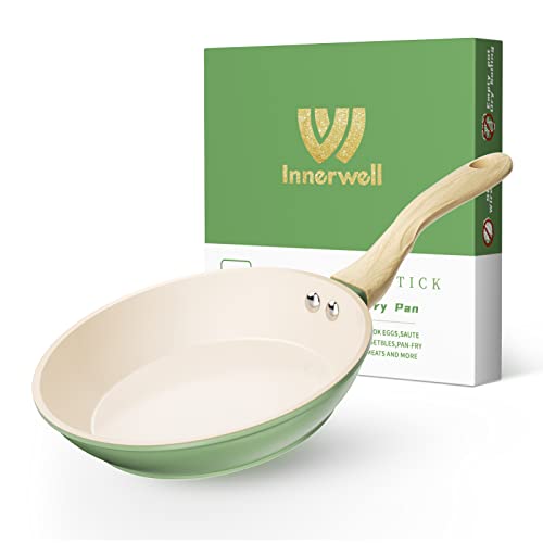 Sartén antiadherente, sartén antiadherente de cerámica saludable de 8 pulgadas, sartén pequeña antiadherente con mango de baquelita, compatible con inducción, 100% libre de toxinas, verde