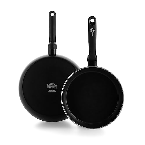 GreenPan Torino Juego de 2 sartenes sanas de cerámica antiadherente, 24 cm y 28 cm, sin PFAS, aptas para inducción, aptas para horno hasta 160°C, aptas para lavavajillas, negro