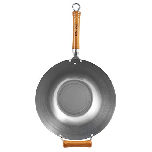 Ken Hom KH432003 Wok Acero Carbono Tradicional, 32cm, Excellence, Pentola a Induzione/Compatibile con Utensili in Metallo, No Apto Para Lavavajillas, 10 Años de Garantía