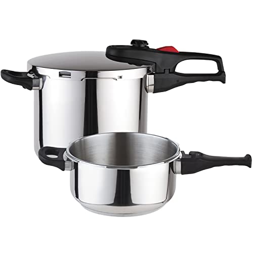MAGEFESA ® Practika Plus olla a presión super rápida de 4 y 6 litros, fácil uso, acero inoxidable 18/10, para todo tipo de cocinas, inducción, fondo termo difusor, 5 sistemas de seguridad, express