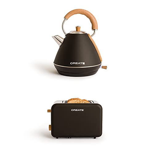CREATE/PACK TOAST RETRO + KETTLE RETRO L/Tostadora de pan negra con hervidor de agua negro/Hervidor de 1,7 L