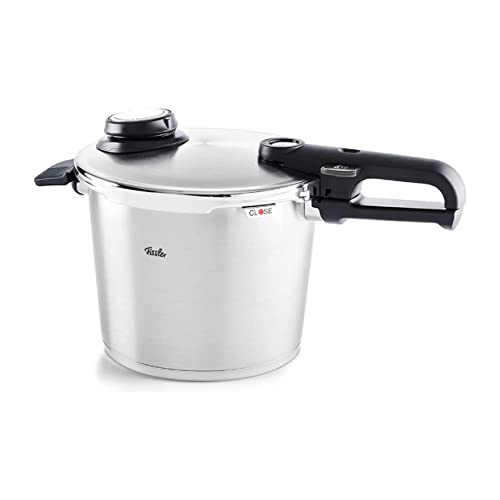 Fissler Vitavit Premium Olla a presión de 6 L y 22 cm de diámetro, acero inoxidable, 4 niveles de cocción, incluye accesorio de cocción al vapor, inducción
