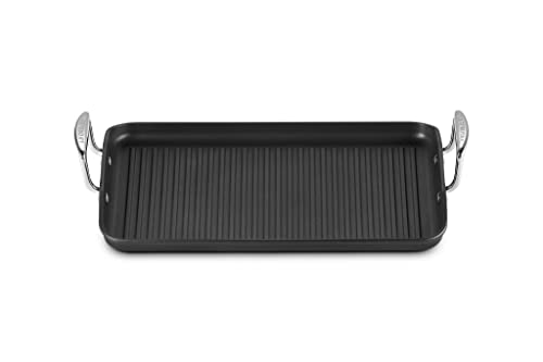 Le Creuset Parrilla lisa antiadherente, con surcos, para todas las fuentes de calor, incluso la inducción, aluminio, Antracita/Plateado, 52107350010101