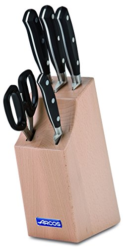 ARCOS Conjunto Cuchillos 5 piezas Acero Inoxidable y Hoja mm, 3750 gr, Cuchillo cocina profesional cortar una variedad alimentos con mango ergonómico polioximetileno POM, Serie Riviera, Color negro