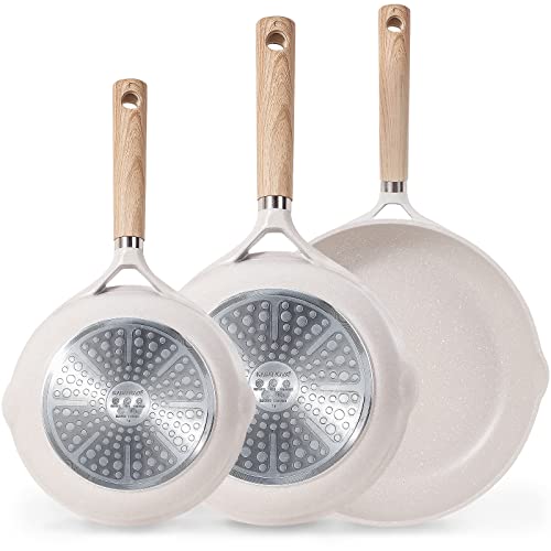 KASANOVA Juego de 3 Sartenes Antiadherentes(20/24/28cm), Sartenes Induccion, Aluminio Prensado, Duradero, Bateria de Cocina Apto Todo Tipo de Cocinas, Libre de PFOA