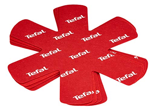 Tefal Protector de Ollas y Sartenes K22030 - Pack de 4 unidades, previene de arañazos, golpes y marcas, apilables, Tela, Rojo, 38 x 36 x 0.15 cm