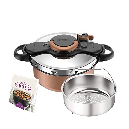 Seb ClipsoMinut' Duo P4705101 - Olla a presión, 5 L, efecto de cobre, revestimiento antiadherente, para todo tipo de placas de cocción, incluidas las de inducción, fabricado en Francia