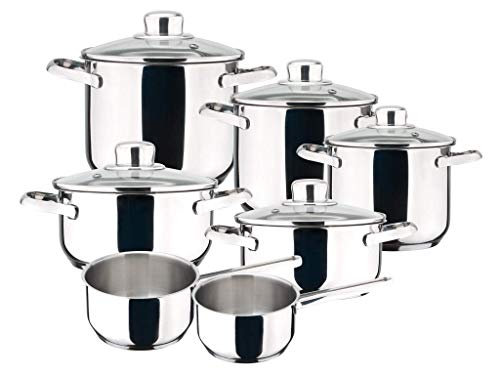MAGEFESA ® Dux batería de cocina, 12 piezas, fabricada en Acero Inoxidable 18/10, Compatible con Todo Tipo de Fuego. Fácil Limpieza y Apta lavavajillas