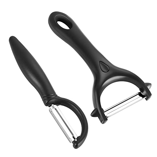 2 Piezas Pelador Universal, Pelador Patatas Manual Pelador de Verduras Acero Inoxidable, Mango Ergonómico Pelador para Frutas y Verduras(Negro)