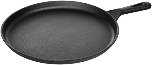 Amazon Basics Plancha redonda en hierro fundido pretratado, Redondo, antiadherente, de 26,67 cm, Negro