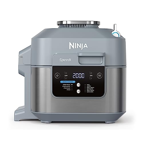 Ninja Speedi Olla Rápida, Freidora de aire, 5.7L, 4 porciones en 15 minutos, 10 funciones de cocción, Cocción lenta, Freír con aire al Vapor, Hornear y Cocinar al Vapor, Hornear, Asar, Gris, ON400EU