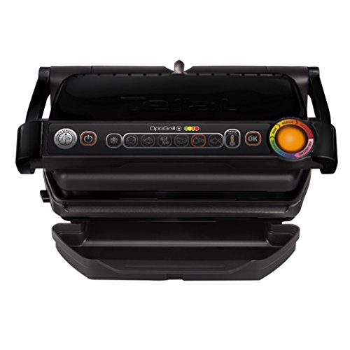 Tefal Optigrill + Black edition GC7128 - Plancha de cocina 2000 W, 6 modos de cocción, indicador del progreso, sensor de grosor, bandejas extraíbles, desmontables y aptas para lavavajillas