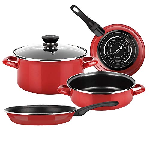 Fagor ® Optimax batería de 5 Piezas, Antiadherente Doble Capa, Acero esmaltado de 1,5 mm de Espesor, Compatible con Toda Clase de Cocina y lavavajillas, inducción, cerquillo de Acero, facil Limpieza