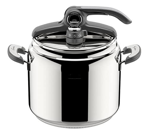 Lagostina Novia Vitamin Lagoeasy'UP Olla a Presión 9 L en Acero Inoxidable 18/10 Ø 24 cm, Olla Inducción y Gas, Tapa inteligente y Apertura fácil, con Cesta, Ecodose y Recetario