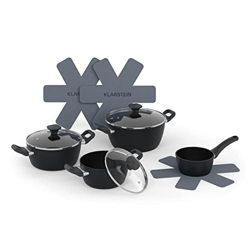 Klarstein Ollas Antiadherentes, Set 4 Cazuelas Grandes y Pequeñas Aptas para Lavavajillas, Cacerolas de Aluminio para Placas de Inducción, Vitrocerámica y Gas, Medidas 20/24 / 28 cm