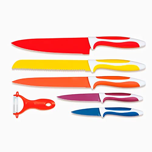 TIENDA EURASIA - Juego de 5 Cuchillos Ceramicos y Pelador, Cuchilos de Cocina con Mango Ergonomico, Set de Cuchillos Cocina y Pelador Patatas Acero Inox con Revestimiento Cerámico