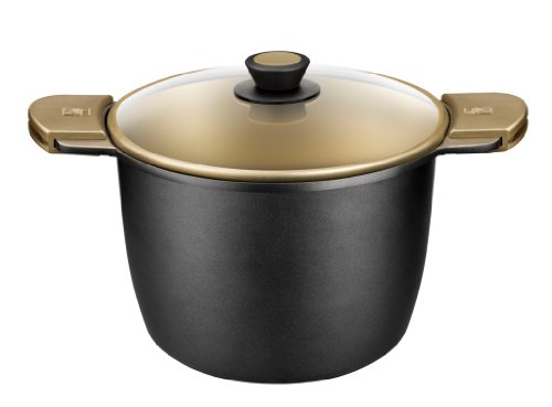 BRA - Olla alta con tapa de cristal y asas de silicona, aluminio fundido con antiadherente Teflon Select ,aptas para todo tipo de cocinas incluida inducción, Terra 24 cm