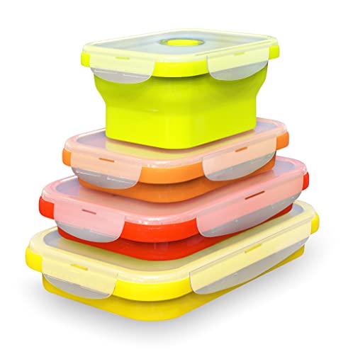 Jocca - Tupper Plegable Silicona - Fiambrera Silicona - Tupper Silicona Plegable - Menaje Autocaravana - Menaje para caravanas - Kit de 4 recipientes (350 ml, 540 ml, 800 ml y 1200 ml)