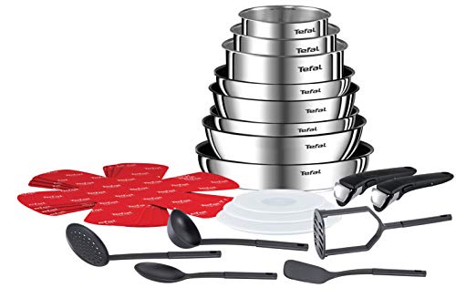 Tefal Ingenio Emotion - Batería de Cocina (22 Piezas, Estufas, ollas, Tapa hermética, saltadora, Estufa, Wok, 5 espátulas bienvenidas, 4 Protectores de Estufas, 2 Asas, inducción L925SM14