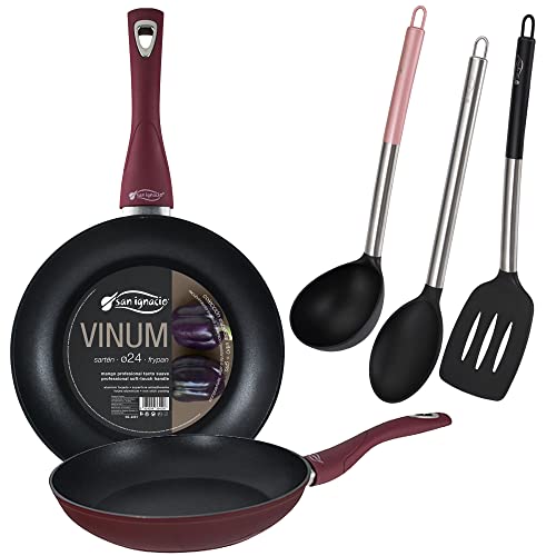 San Ignacio Vinum Set 2 sartenes + 3 Utensilios, Aluminio Forjado, Cobre
