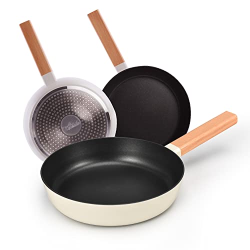 La Moustache - Juego de 3 Sartenes de Aluminio Fundido, Antiadherente, Aptas para Todo Tipo de Cocinas - Inducción - Gas - Placa Eléctrica - Vitrocerámica | 20, 24 y 28 cm (Andes)