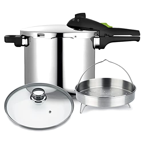 Olla presión Súper rápida FAGOR RAPID XPRESS COMPLET, Acero Inoxidable, Para todo Tipo de cocinas INDUCCION, 5 Sistemas de Seguridad, 2 Niveles de presión. Pack exclusivo Olla + Cestillo + Tapa (7,5L)