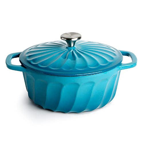 Ollas de Hierro con Tapa, Cazuela de Hierro Fundido, Redonda, 24cm, 3.4L - Horno Holandés Hierro Fundido Esmaltado(Azul)
