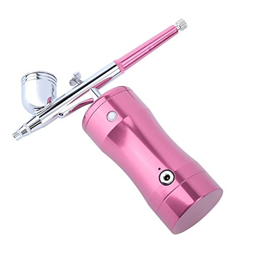 Atyhao Kit de aerógrafo inalámbrico Mejorado Compresor de Aire y recordatorio de batería Baja Juego de Mini Pistola de aerógrafo portátil de Mano(Rosa)
