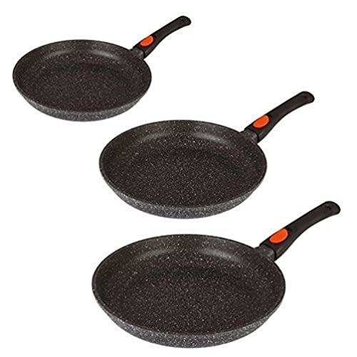 Kamberg Juego 3 Sartenes 20 / 24 / 28 cm, mango extraíble, aluminio fundido, revestimiento piedra antiadherente, todos los incendios, incluida la inducción, sin PFOA