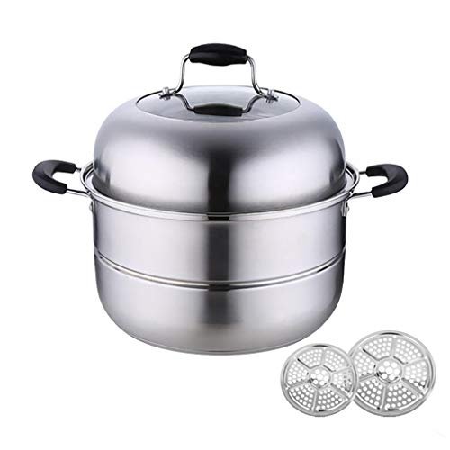 304 Bote De Acero Inoxidable/Vaporizador, Con Vapor, Hogar/Comercial, 2 Capas, Espesado, 28/30/30/32/34 Cm, Para Cocina De Gas/Cocina De Inducción (3-12 Personas) (Size : 28cm)