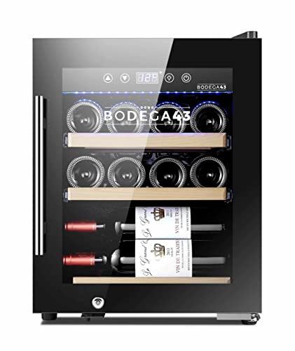 BODEGA43-12C - Vinoteca pequeña - Es una vinoteca para 12 botellas, 33 litros, 5-20 ºC, 1 zona, bajo nivel de ruido (41 dB), refrigeración del compresor, tres cajones de madera de haya