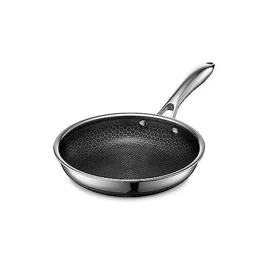 HexClad Sartén híbrida de acero inoxidable de 8 pulgadas con mango que se mantiene fresco, libre de PFOA, apta para lavavajillas y horno, antiadherente, funciona con estufa de inducción, gas