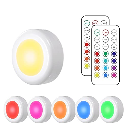 Luz Nocturna Lámpara LED Armario,Tomshine 6PCS Lámpara de Cocina Brillo Adjustable con Pilas con 2 Control Remoto Para Armario Pasillo Vitrina Cocina Garaje