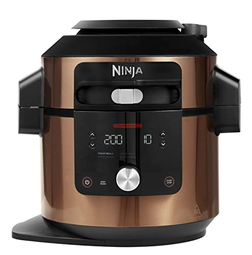 Ninja Foodi MAX Olla Multifunción SmartLid, 7.5L,12 funciones de cocción en 1, Cocción a Presión, Freír al aire y Vapor, Parrillar y más, Cobre/negro, Exclusiva de Amazon, OL650EUCP