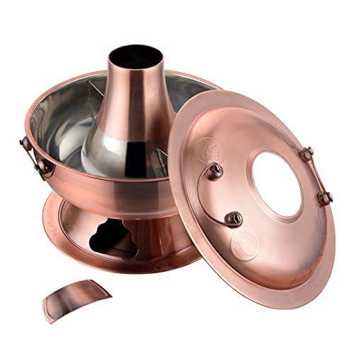 Clásico Cobre Olla Caliente Shabu Shabu Con Divisor, Dos Sabores Chino Carbón Olla Shabu Shabu Horno Acero Inoxidable Olla Caliente Utensilios De Cocina Para 3-7 Personas Fiesta Casera,Red copper,32cm