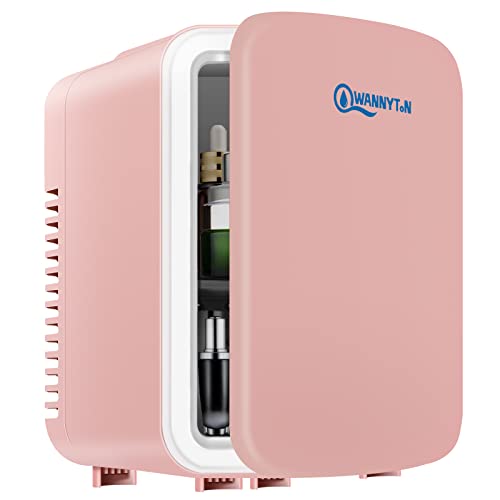 WANNYTON Nevera Pequeña Portátil, Mini Refrigerador 4L, Frigorífico Pequeño con Refrigeración y Calefacción, Nevera Coche para Cosméticos, 6 Latas de Refrescos, Rosa, 220 V/12 V, 24,5x18,5x27 cm