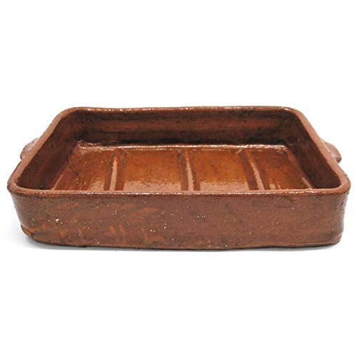 Asador de barro refractario rectangular con barras para asados especiales de cochinillo y cordero 40 x 27 cm