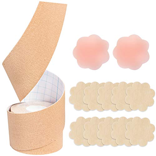 Chalier Fashion Sujetador Adhesivo Silicona Invisible Sujetador Adhesivo Push Up Reutilizables Sin Tirantes Cuerpo Cinta Doble Cara, Beige, L