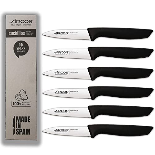 Arcos Series Niza - Juego de Cuchillos Cocina, 6 Piezas, Cuchillos Verduras 110 mm, + Cuchillo Mesa, Envase 100% Ecológico, Acero Inoxidable NITRUM