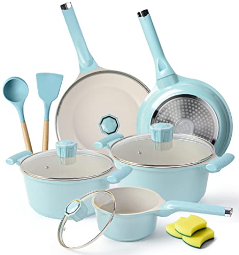ilimiti Induccion Baterías de cocina Con tapa Granito Recubrimiento antiadherente Juego de ollas y sartenes Sin PFOA Traje de cocina Juego de utensilios de cocina con utensilios de cocina de cazuela