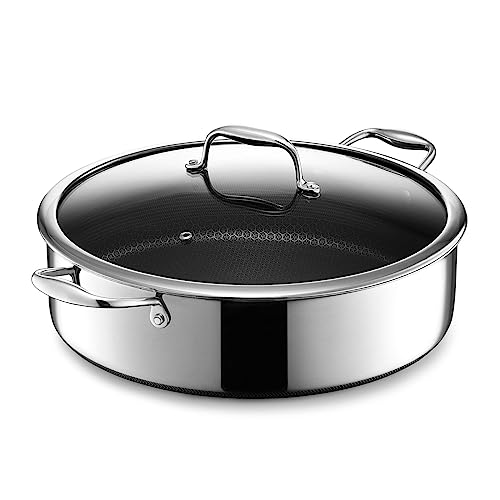 HexClad Sartén híbrida para saltear de 7 cuartos de galón con tapa - Sartén antiadherente grande multiusos, fácil de limpiar, apta para lavavajillas y horno