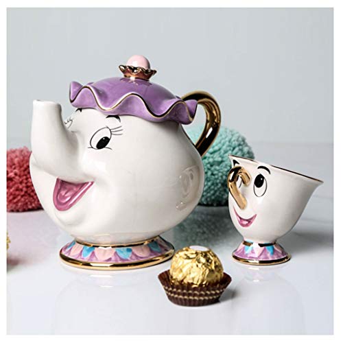 DEPILA cafetera Prensador de café Cafetera Cerámica, Dibujos animados La Bella y La Bestia Tetera Taza Sra. Potts Chip Tetera Taza Un juego Bonito Navidad Cumpleaños Regalo Cafetera de cerámica