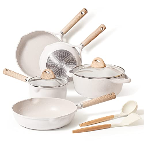 KASANOVA Juego de 9 Sartenes Antiadherentes, 20/24/28CM Sartenes Induccion, 18/24CM(2L/4L) Ollas cocina con Tapa, Apto Todo Tipo de Cocinas, Espátula, Cuchara, Libre de PFOA