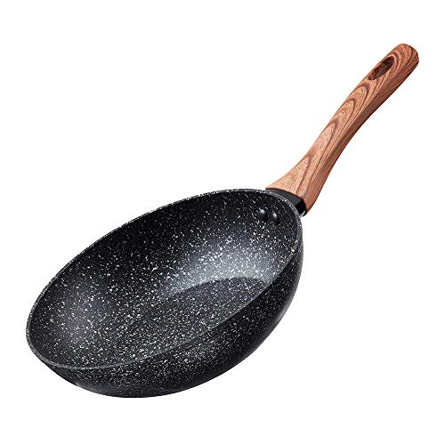 DECO EXPRESS Wok Induccion, Sartenes Induccion Antiadherentes Aluminio, Sarten Wok de 24cm o 28cm, Sartenes antiadherentes Para Todo Tipo de Cocinas (28 cm, Marrón)