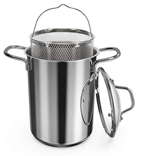 Navaris Olla para cocer pasta - Olla con cesta extraíble para hervir espárragos - Olla con escurridor y tapa para espaguetis - 16CM