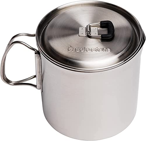 Solo Stove Olla 900 ml| Incl. Bolsa de nailon, utensilios de cocina ligeros de acero inoxidable, marcas para oz y ml, boca para verter, tapa y asas plegables, 11.9 x 11.5 cm, volumen: 900 ml, 200 g